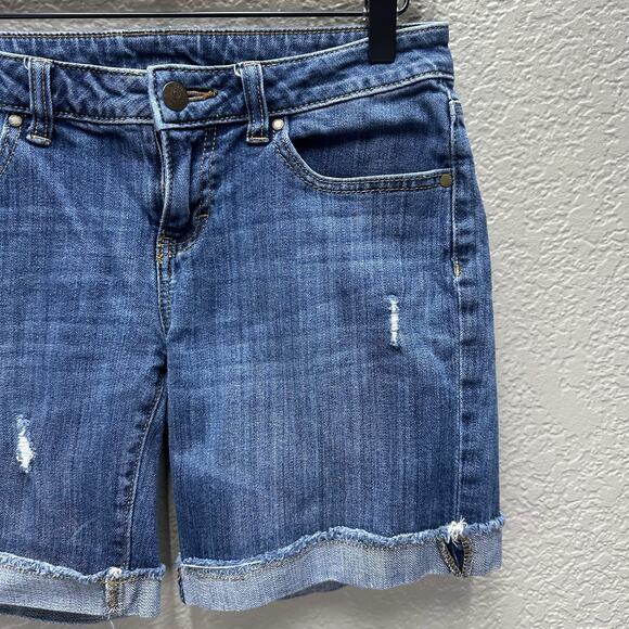 Womens Short Size 0 Jennifer Lopez Distressed Boyfriend Blue Jeans Denim Shorts - Picture 5 of 11